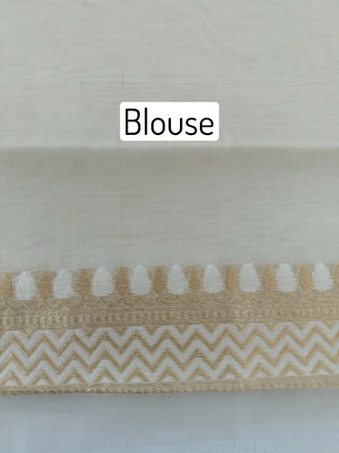 Banarasi Cotton Patola Saree | Off-White | Gold Zari | Handwoven | Ships from California